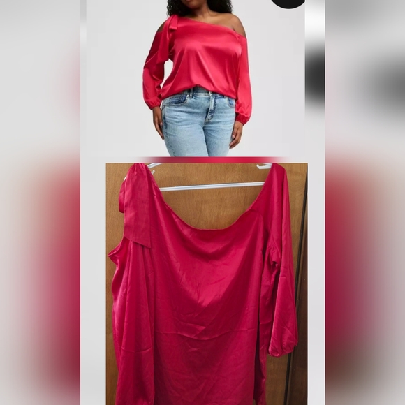 torrid Tops - NWT Satin Front Tie Off-Shoulder Long Sleeve Blouse Hot Pink From Torrid Size 2